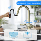 CINCOSKY High Arc Pull-Down Kitchen Faucet with Dual Function Sprayer in Brushed Gold Stainless Steel