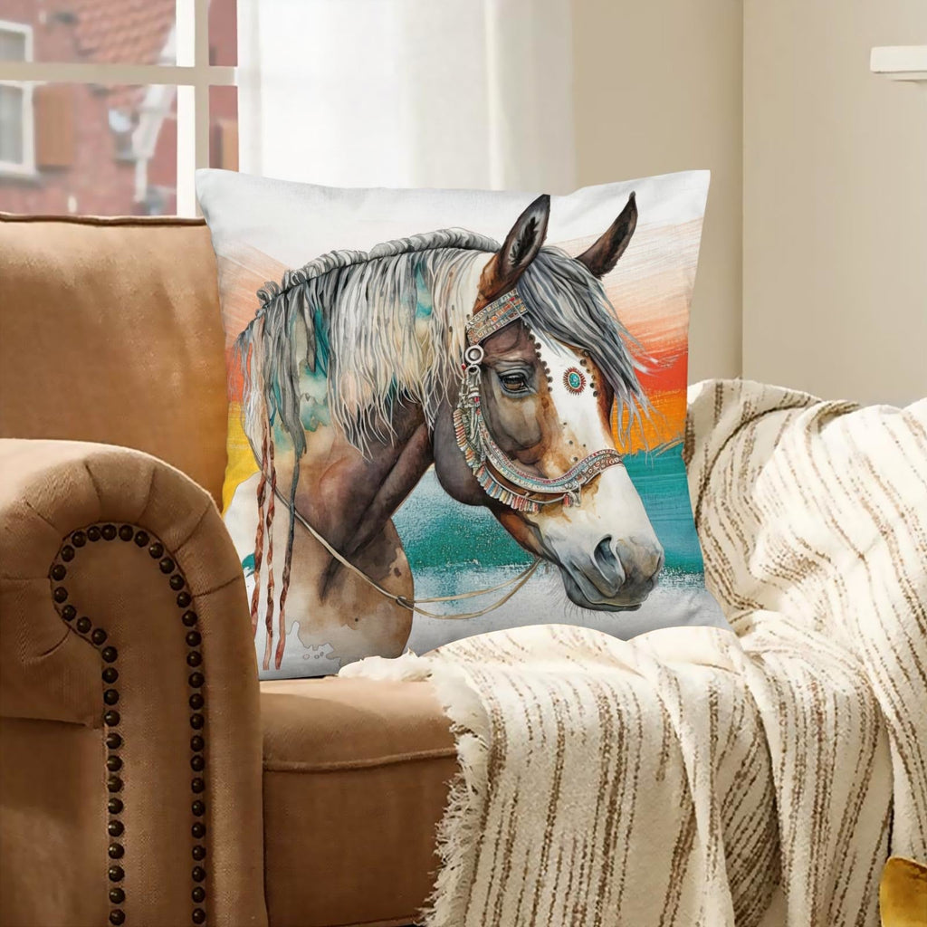 Baha Ranch War Pony Horse Velvety Soft Pillow Cover Made in America Baha Ranch Western Wear