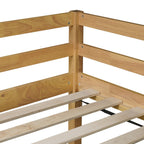 Solid Wooden, Rubber Wooden Twin Loft Bed with Ladder, Bed Platform of Strengthened Slats, Natural