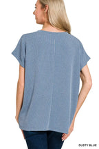 Zenana Raised Rib Front Pocket Boxy Top