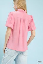 Umgee Seersucker Puff Sleeve Blouse