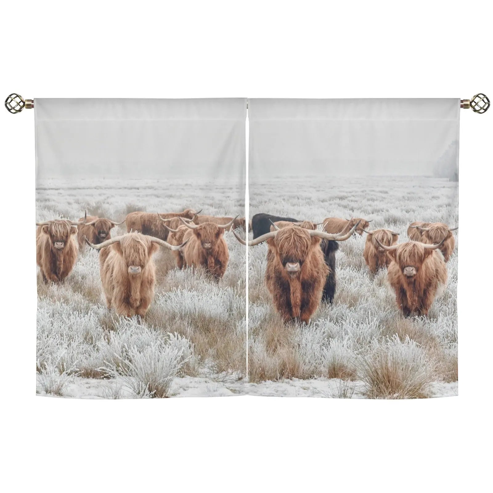 Highland Cow Curtains Window Curtain 28"x40" (2-Piece) Made in America Baha Ranch Western Wear