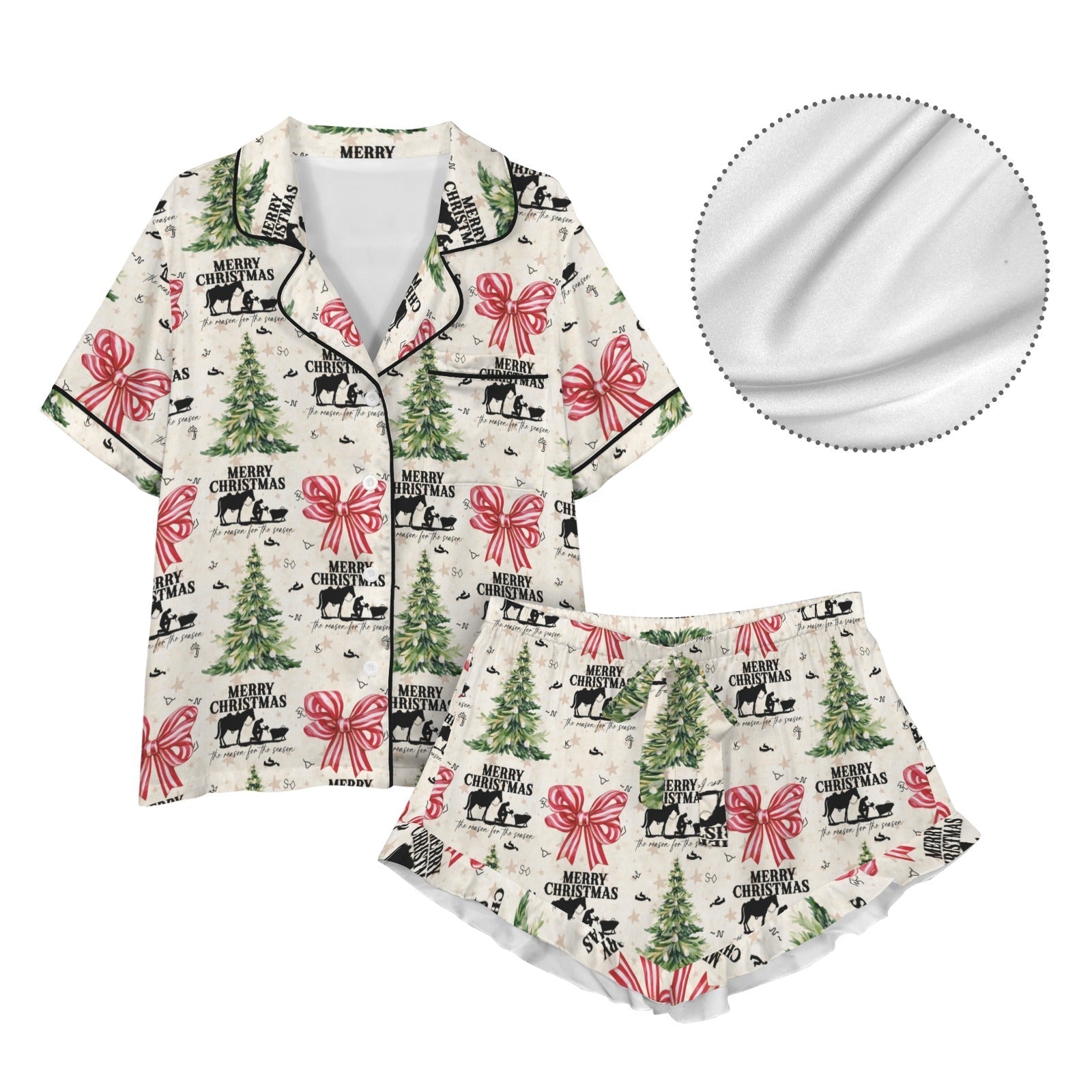 Baha Ranch Praying Cowboy Christmas Cowgirl Western Satin Pajamas Short Set Baha Ranch Western Wear