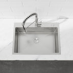 Stainless Steel Kitchen Sink, 27″x19″ Single Bowl, Overmount Handmade Sink in Dark Gray, with US Standard Drain and Hook