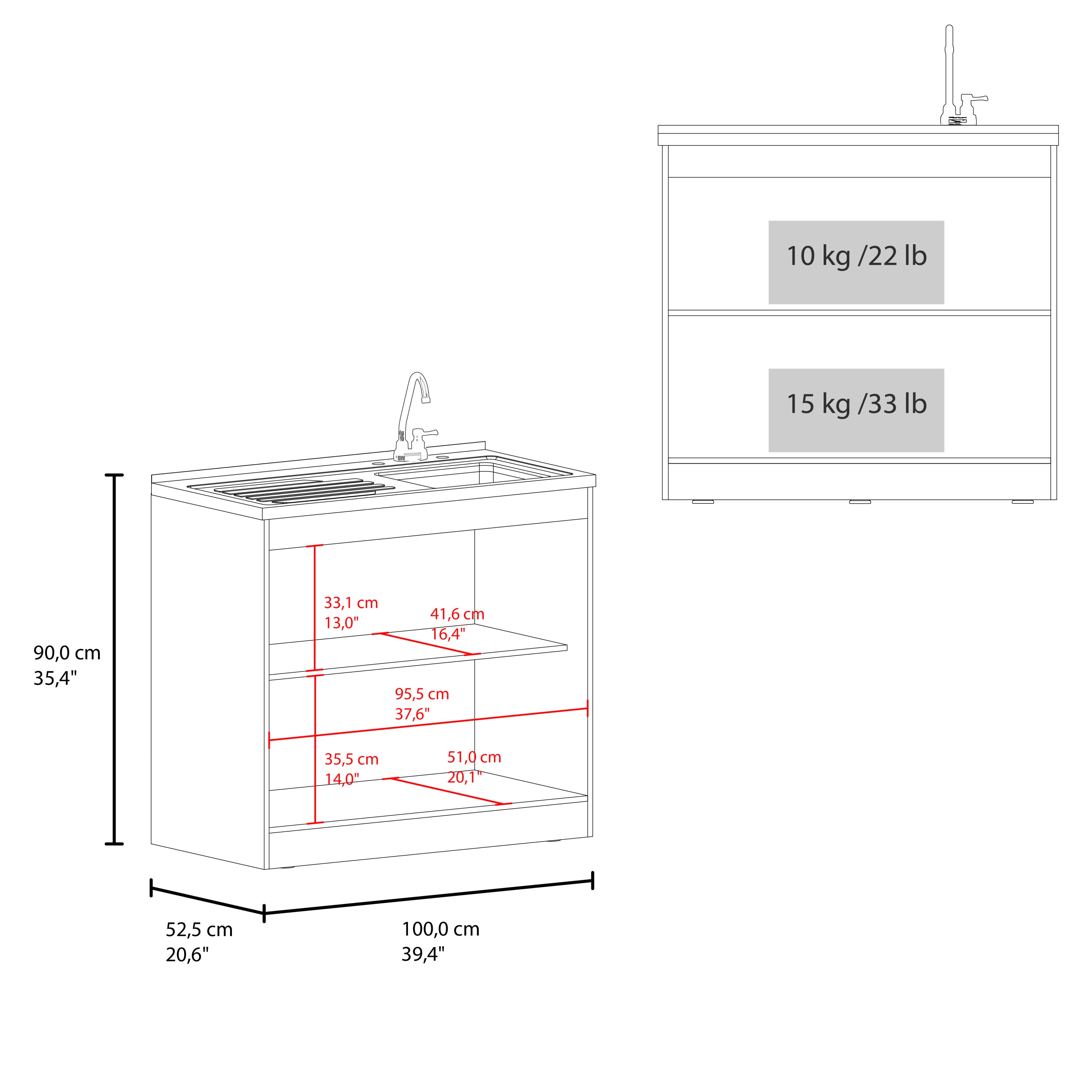 Salento Freestanding Sink, Double Door Cabinet, White / Smokey Oak