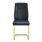 Modern dining chairs with faux leather padded seats, dining room chairs, gold metal leg upholstered chairs, suitable for kitchens, living rooms, bedrooms, and offices, set of 6 (black+PU leather)C-001
