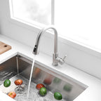 Kitchen Sink Faucet, Brushed Nickel Kitchen Faucets with Pull out Sprayer Stainless Steel Kitchen Faucet