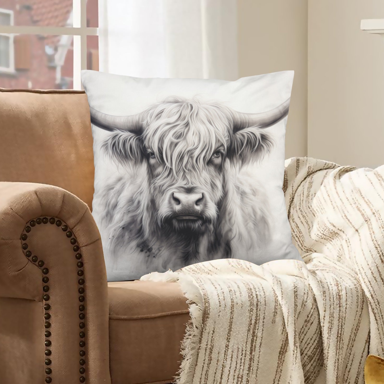 Baha Ranch Black White Highland Velvety Soft Pillow Cover Made in America Baha Ranch Western Wear