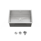Stainless Steel Kitchen Sink, 27″x19″ Single Bowl, Undermount Handmade Sink in Brushed Nickel, with US Standard Drain and Hook, LS-SSBR06