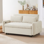Modern Convertible Pull-out Sofa Bed with USB Ports and Pillows, Beige Corduroy, 57.48 inches
