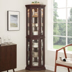 Lighted Corner Curio Cabinet - Glass Display Shelf with Tempered Glass Doors, Adjustable Shelving, and Included Bead Bulb - Ideal Bar Cabinet for Home Decor- DARK CHERRY