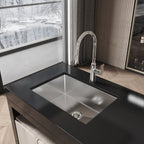 Stainless Steel Kitchen Sink, 27″x19″ Single Bowl, Undermount Handmade Sink in Brushed Nickel, with US Standard Drain and Hook, LS-SSBR06