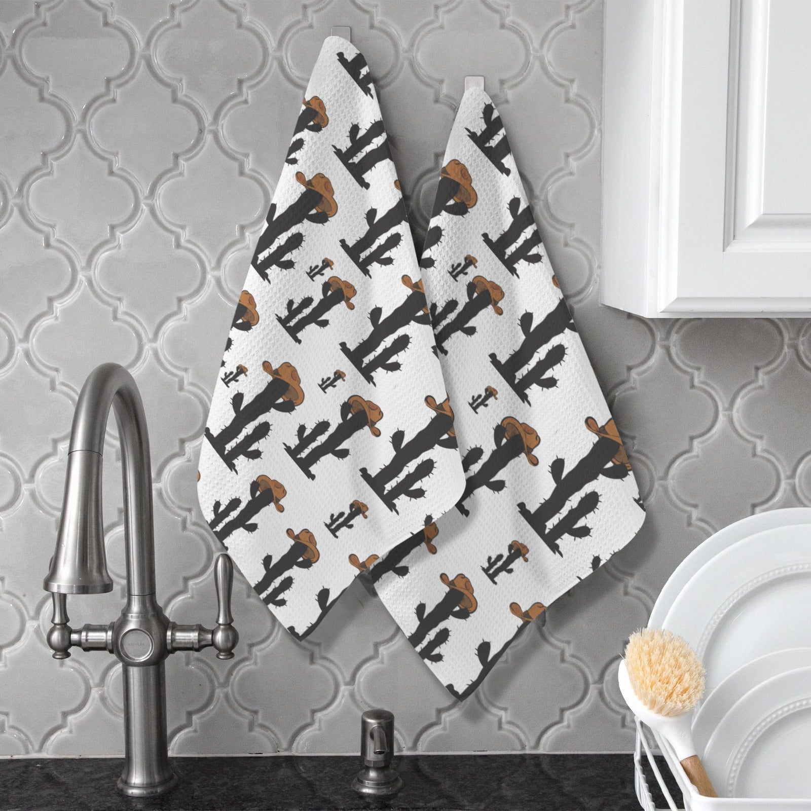 Cowboy Cactus Set of 2 Kitchen Dish Towels Made in America Baha Ranch Western Wear