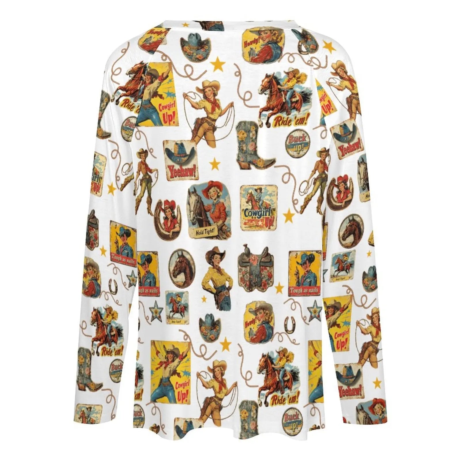 Baha Ranch Vintage Cowgirl Collage Western Print Long Sleeve Top Baha Ranch Western Wear