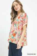 Umgee Mix Boho Printed V-Neck Top