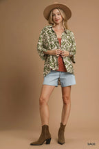 Umgee Abstract Print Button-Up Oversized Shirt