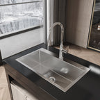 Stainless Steel Kitchen Sink, 32″x19″ Single Bowl, Overmount Handmade Sink in Brushed Nickel, with US Standard Drain and Hook, LS-SSBR02