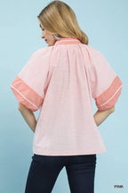 Umgee Striped Mixed Puff Sleeve Blouse