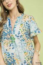 Umgee Mix Media Flutter Sleeve Blouse