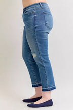 Judy Blue Full Size Mid Rise Bf Patch & Repair Destroyed Release Hem Jeans Plus Size