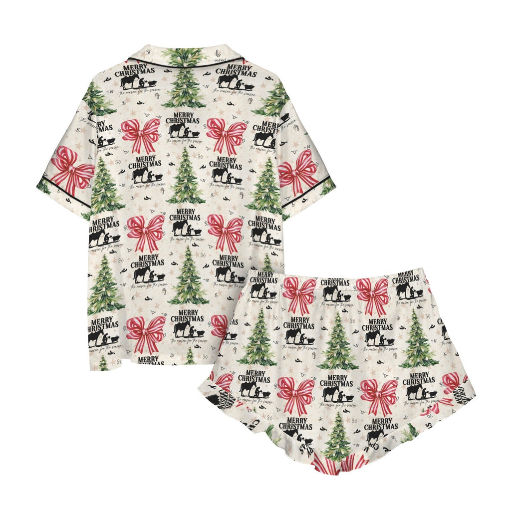 Baha Ranch Praying Cowboy Christmas Cowgirl Western Satin Pajamas Short Set Baha Ranch Western Wear