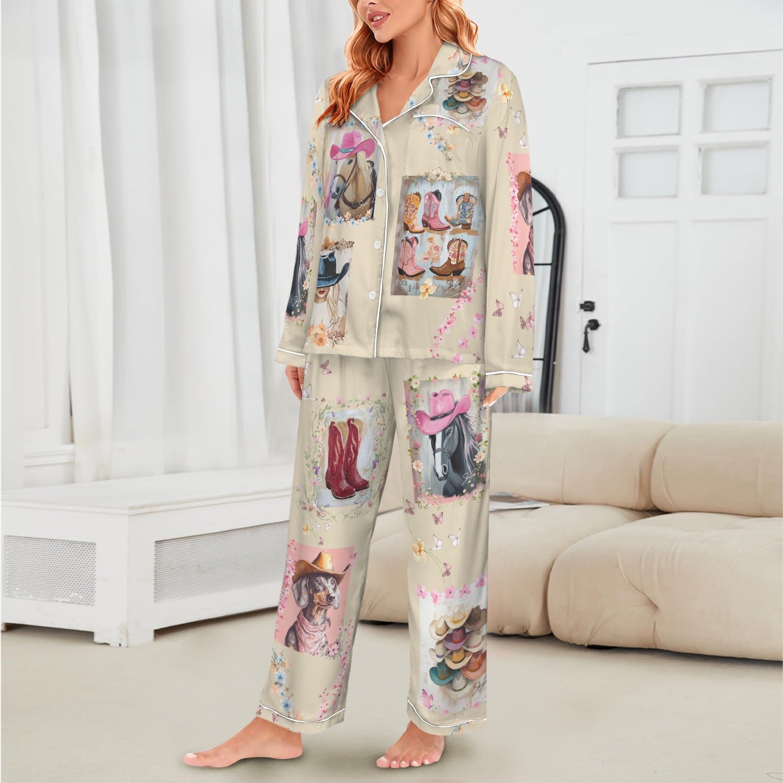 Baha Ranch Danilo Painted Cowgirl Satin Long Pajamas Baha Ranch Western Wear