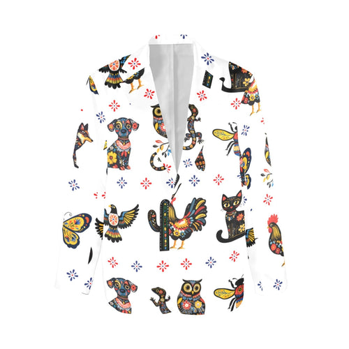 Baha Ranch Colores de Mexico Mexican Talavera Floral Animals Blazer in White Baha Ranch Western Wear
