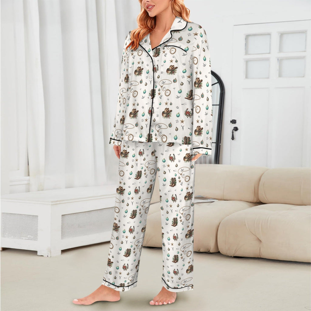 Baha Ranch Boots and Brands Western Christmas Long Satin Pajamas Baha Ranch Western Wear