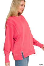 Zenana Pigment Dye Exposed-seam Fleece Sweatshirt