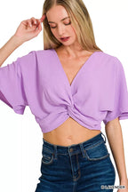 Zenana Woven Airflow Twisted Top & Wide Leg Pants Set