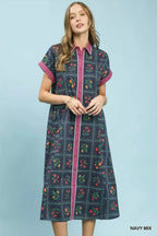 Umgee Mix Floral Button-Front Midi Dress