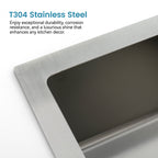 Stainless Steel Kitchen Sink, 27″x19″ Single Bowl, Undermount Handmade Sink in Brushed Nickel, with US Standard Drain and Hook, LS-SSBR06