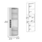 71' Corner Bar Cabinet with Five Shelves, Eight Bottle Cubbies and Stemware,White