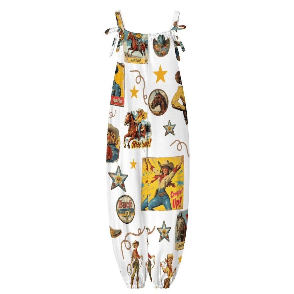 Baha Ranch Vintage Cowgirl Collage Western Overalls Jumpsuit Baha Ranch Western Wear