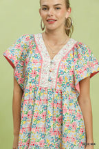Umgee Mix Floral Tiered Mini Dress with Side Pockets