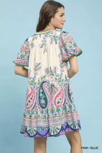 Umgee Paisley Flutter Sleeve Mini Dress