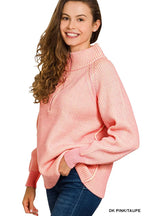 Zenana Ribbed Two Tone Half Zip Sweater