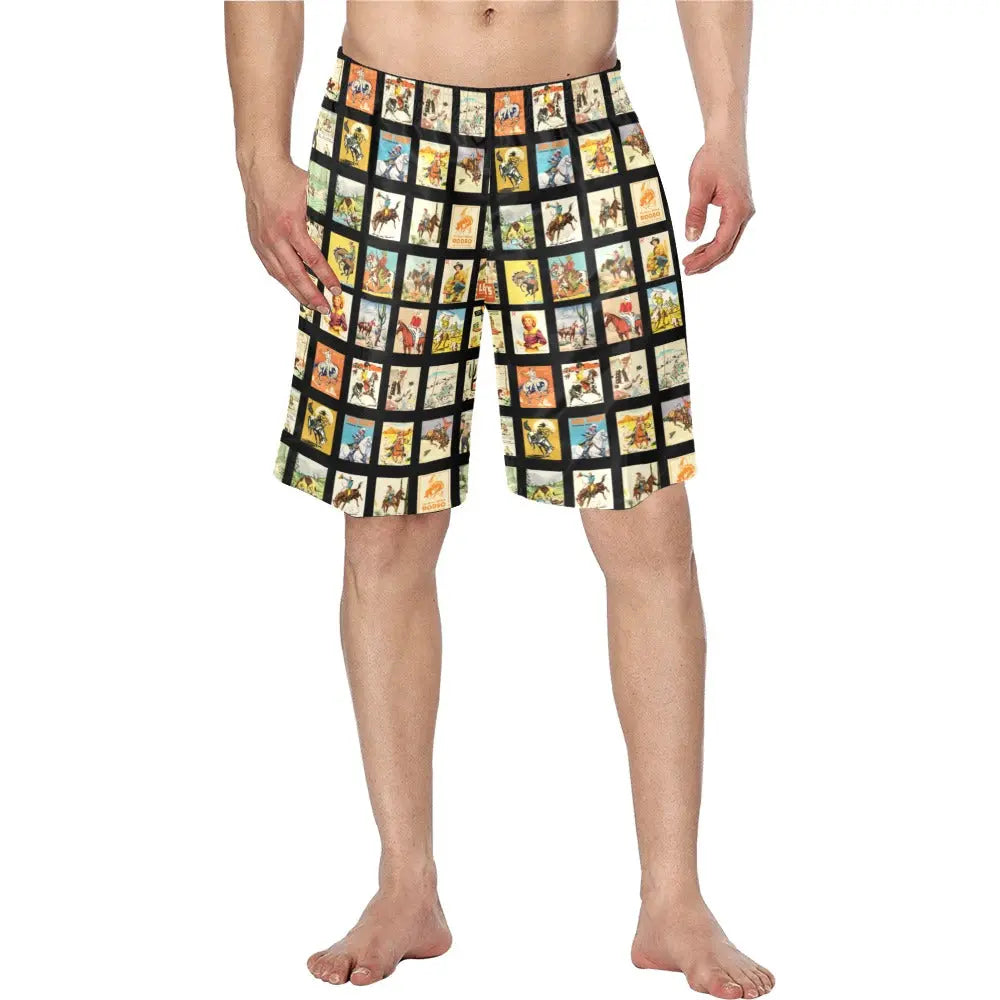 Vintage Cowboy Collage Western Men's Swim Trunk Shorts Baha Ranch Western Wear