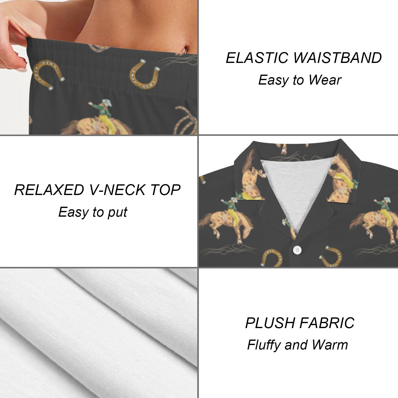 Baha Ranch Rodeo Cowboy Women's Western Short Pajama Set Made in America Baha Ranch Western Wear