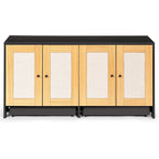 Modern Black Double Litter Box Enclosure with Rattan Doors for Two Cats, 47' L x 19.8' W x 21.8' H