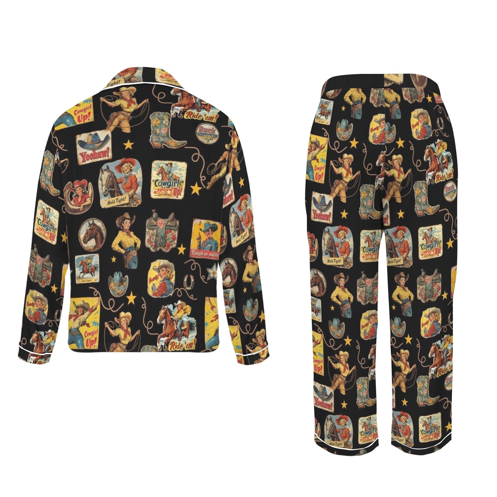 Baha Ranch Vintage Cowgirl Collage Western Satin Pajamas Baha Ranch Western Wear