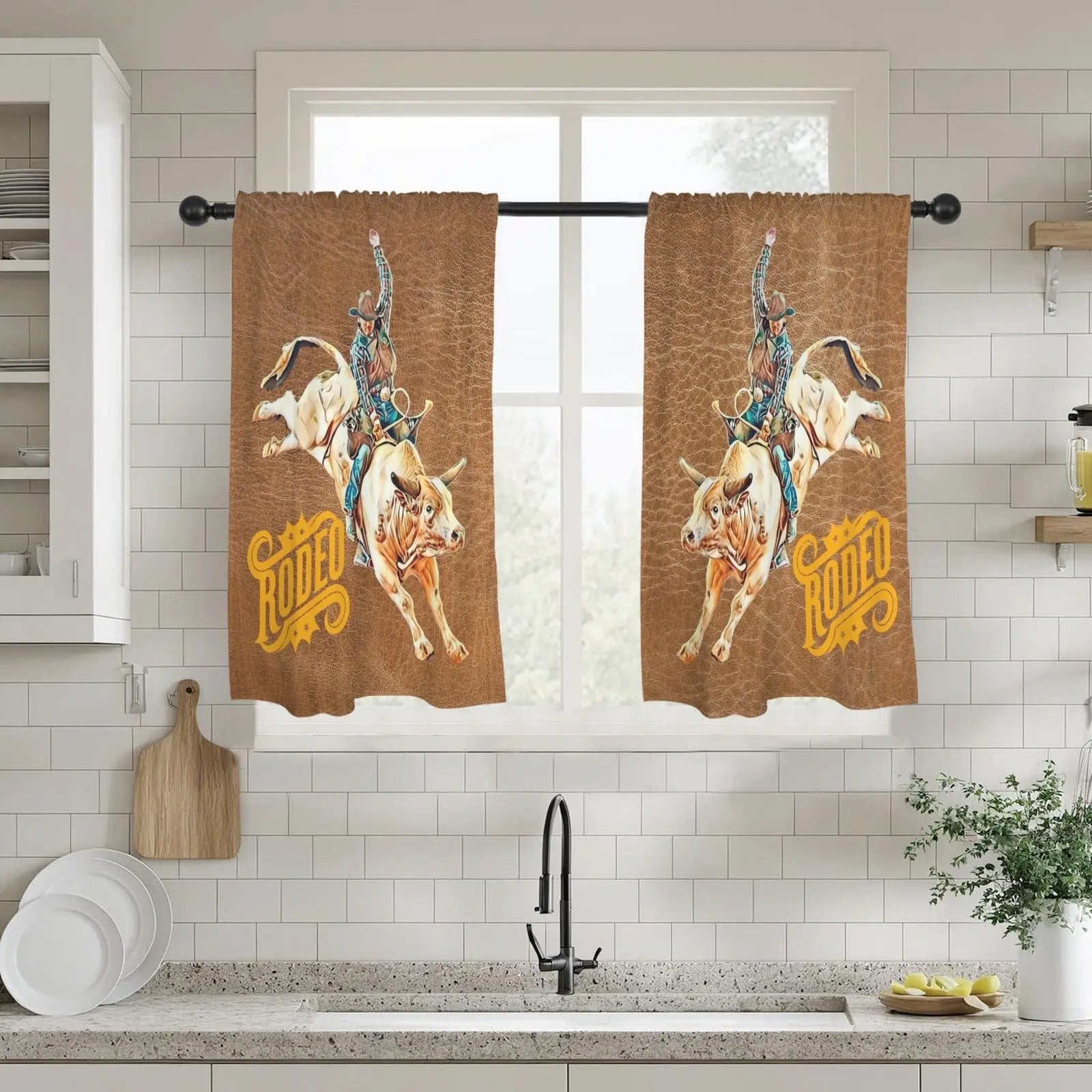 Rodeo Bullrider Window Curtains 28"x40" (2-Piece) Made in America Baha Ranch Western Wear