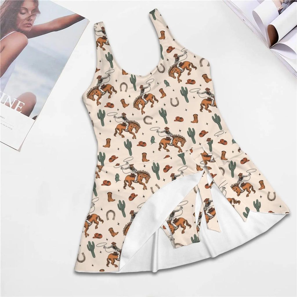 Baha Ranch Rodeo Cowboy Print Skirted Swimsuit Baha Ranch Western Wear