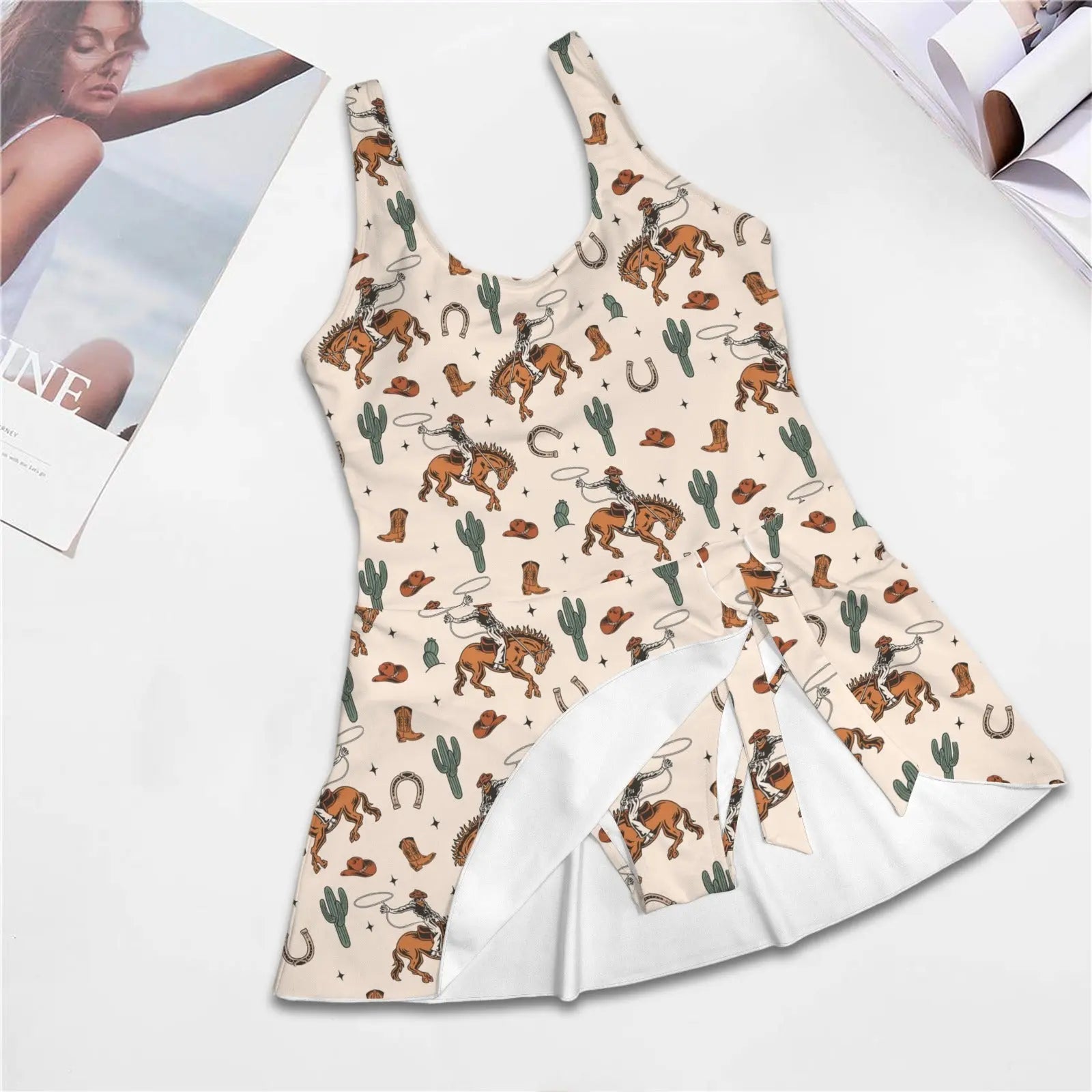 Baha Ranch Rodeo Cowboy Print Skirted Swimsuit Baha Ranch Western Wear