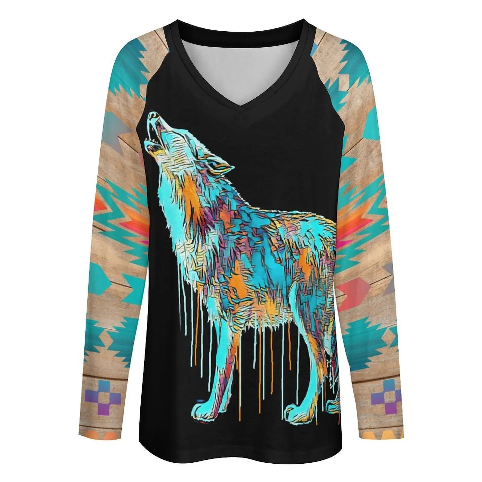 Baha Ranch Western Native Wolf Long Sleeve Tee Baha Ranch Western Wear