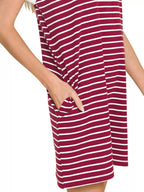 Zenana Contrast Trim Striped T-shirts Dress