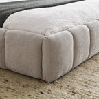 Modern Queen Size Upholstered Bed Frame with Headboard, Thick Chenille Fabric, Beige
