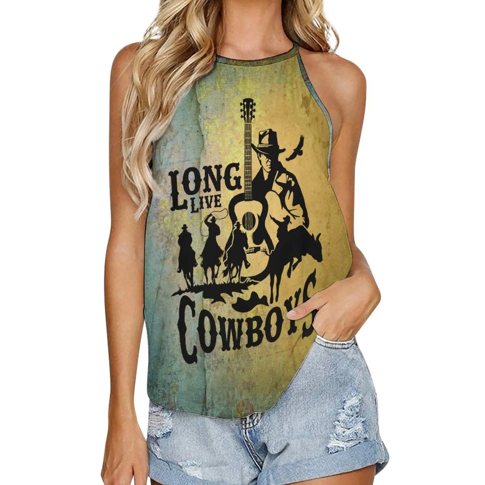 Baha Ranch Cowboys Print Women's Western Tank Top Baha Ranch Western Wear
