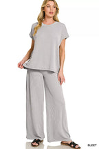 Zenana Raised Rib Relaxed Top & Pants Set