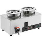 Electric Soup Warmer, Dual 7.4QT Stainless Steel Round Pot 86~185°F Adjustable Temp, 1200W Commercial Bain Marie with Anti-dry Burn and Reset Button, Soup Station for Restaurant, Buffet, Silver